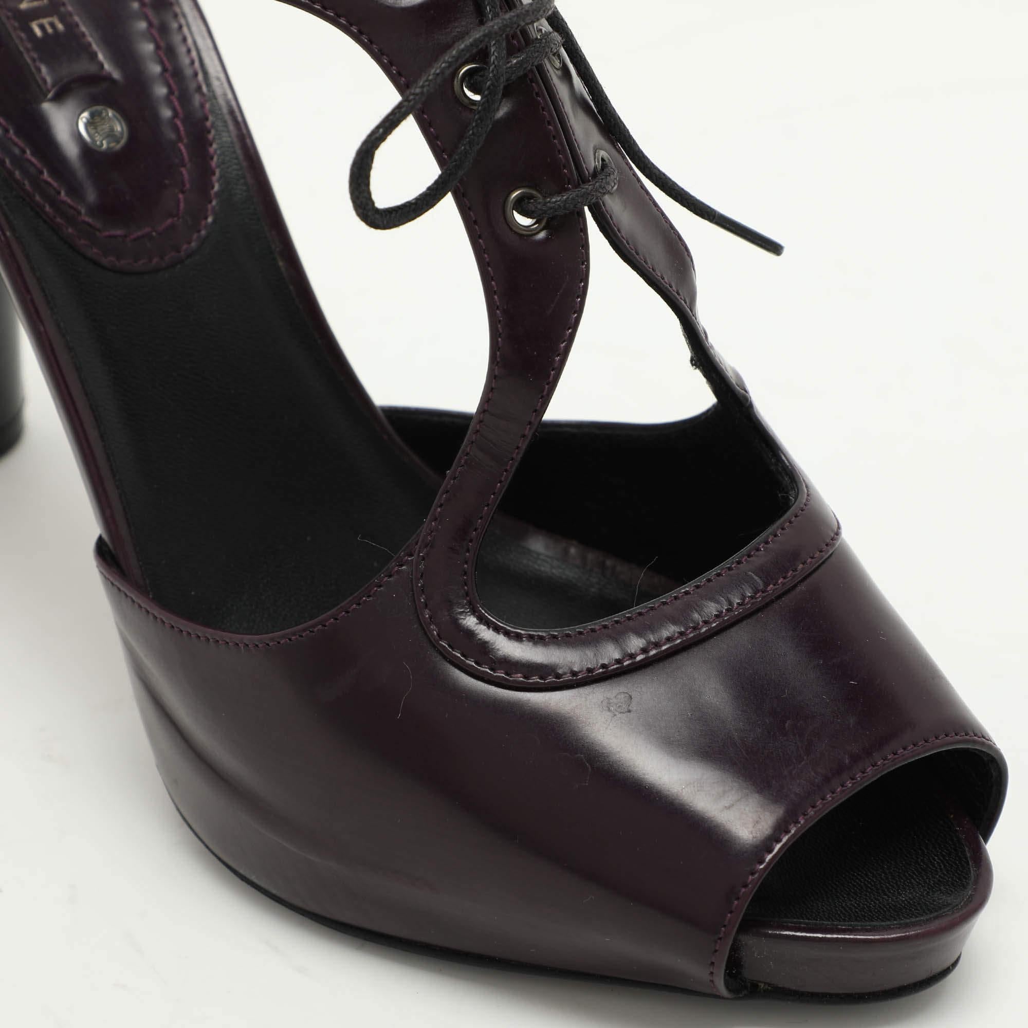 Celine Purple Leather Ankle Tie Up Sandals Size 40 For Sale 2