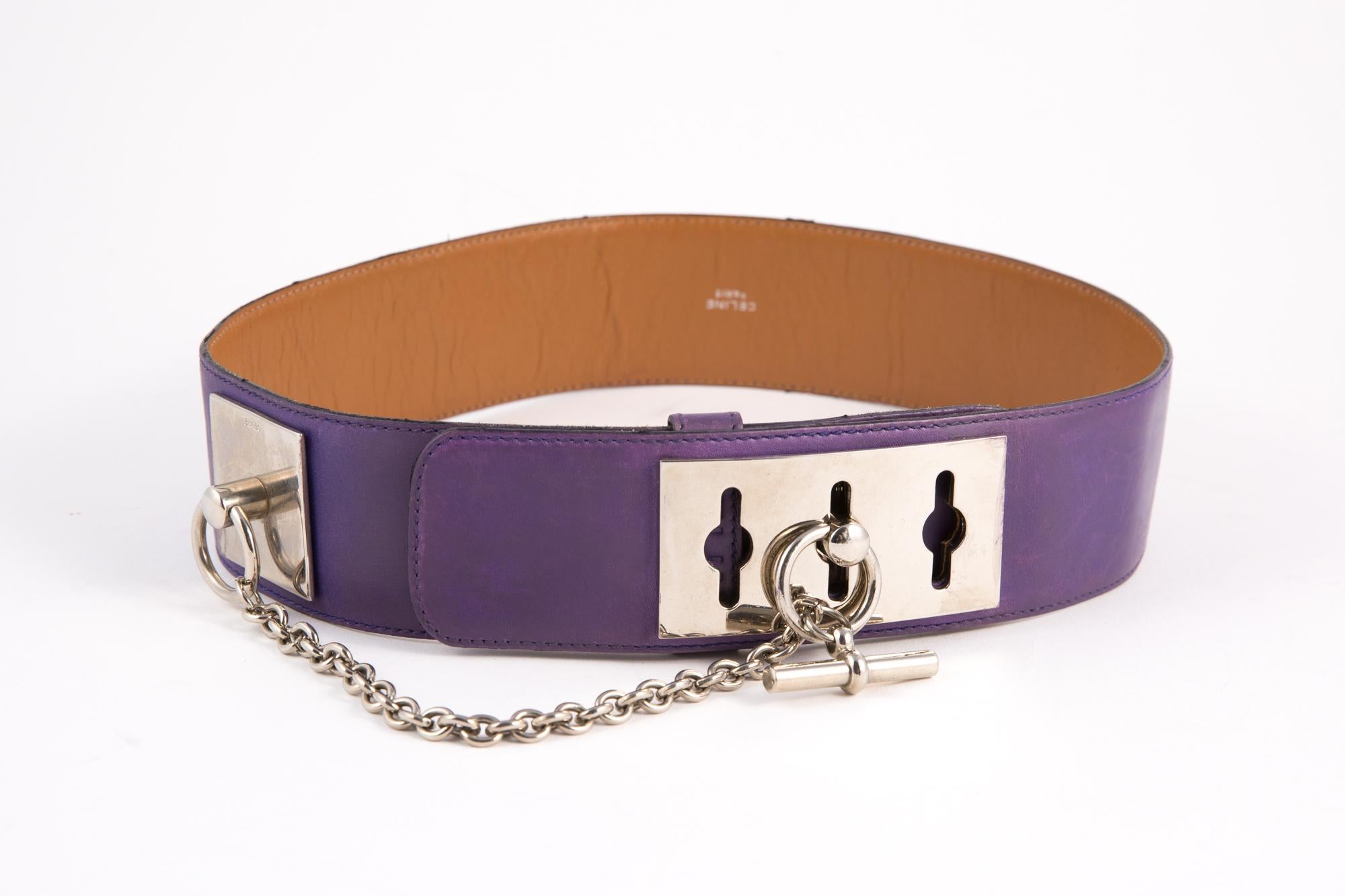 Brown Celine Purple Leather Large Belt For Sale
