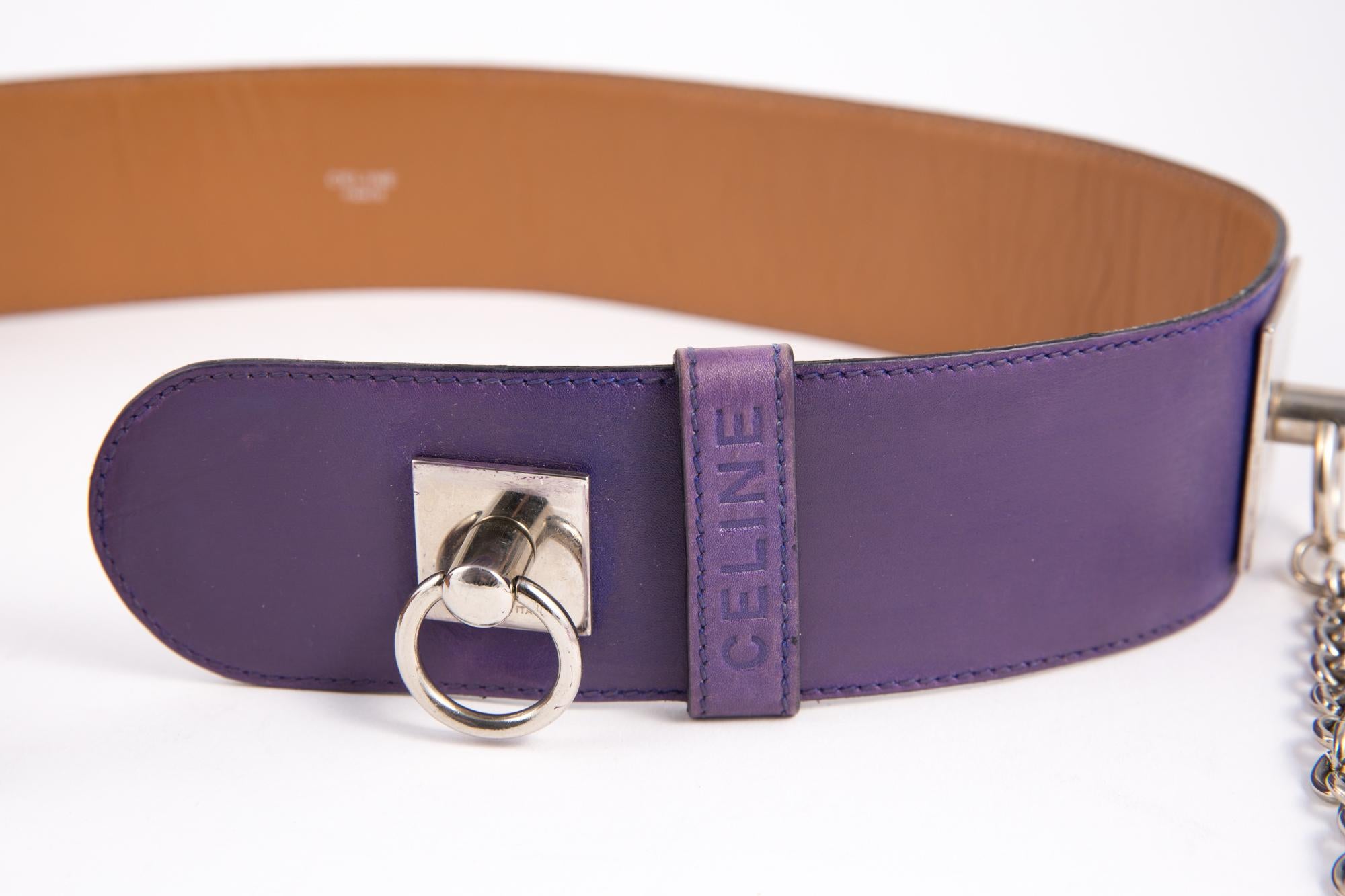 Celine Purple Leather Large Belt For Sale 2