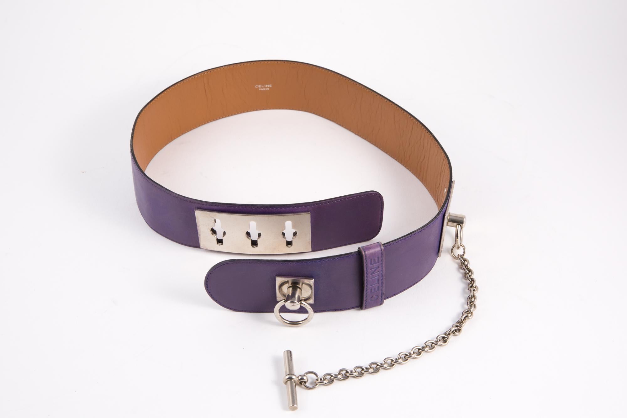 Celine Purple Leather Large Belt For Sale 3