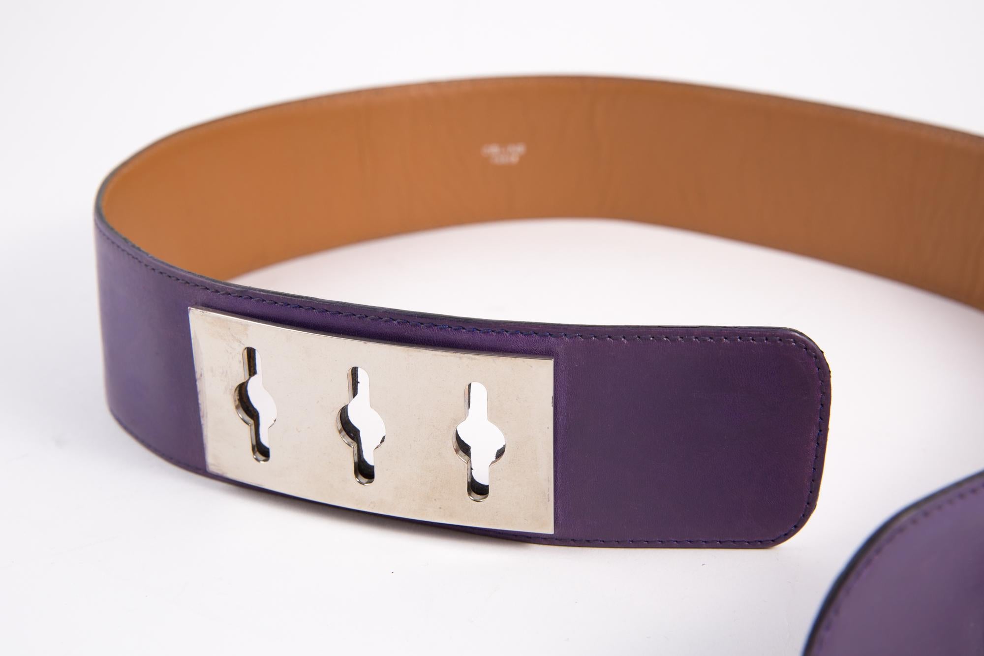 Celine Purple Leather Large Belt For Sale 4