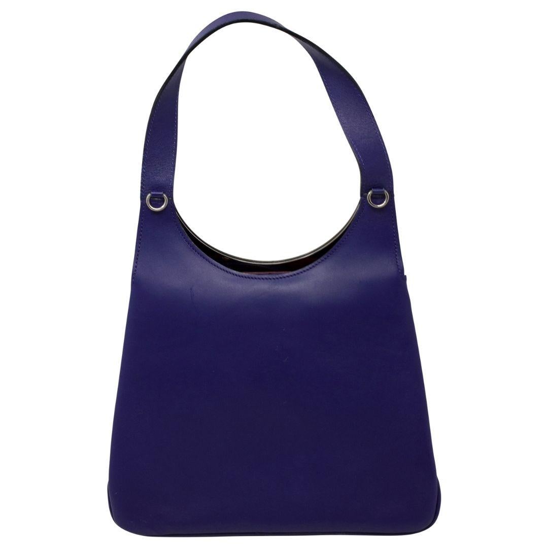 Violet Celine Purple Leather Logo Plate Shoulder Bag en vente