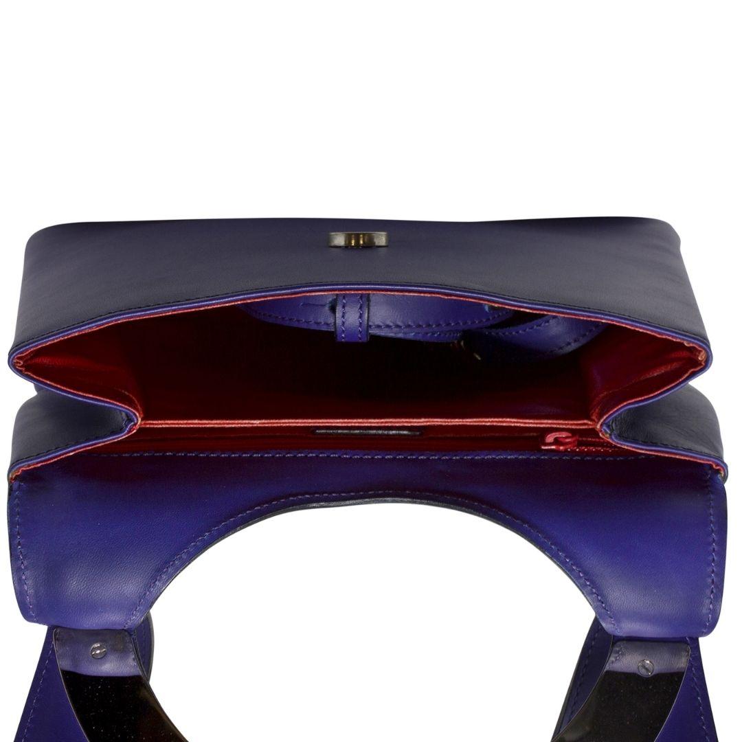 Celine Purple Leather Logo Plate Shoulder Bag Unisexe en vente
