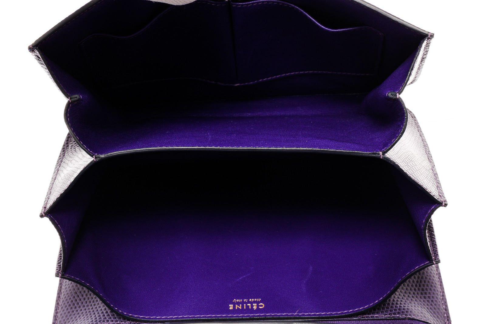 Lila Eidechsenleder Medium Box Umhängetasche von Celine 3