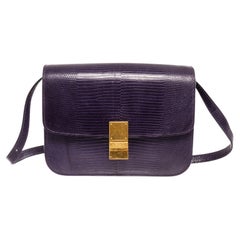 Celine Purple Lizard Skin Leather Medium Box Shoulder Bag