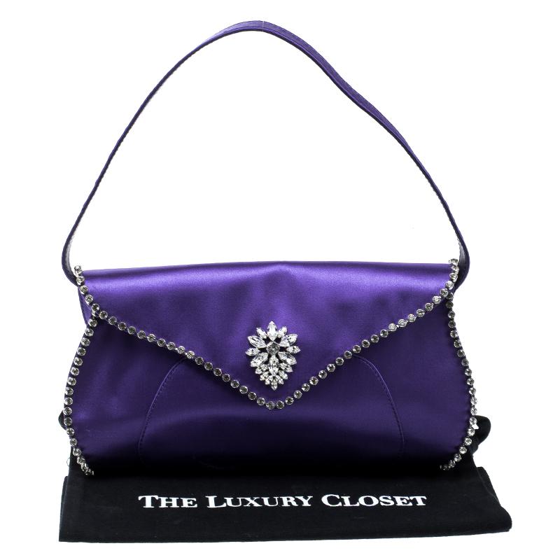 Celine Purple Satin Crystal Embellished Shoulder Bag 8