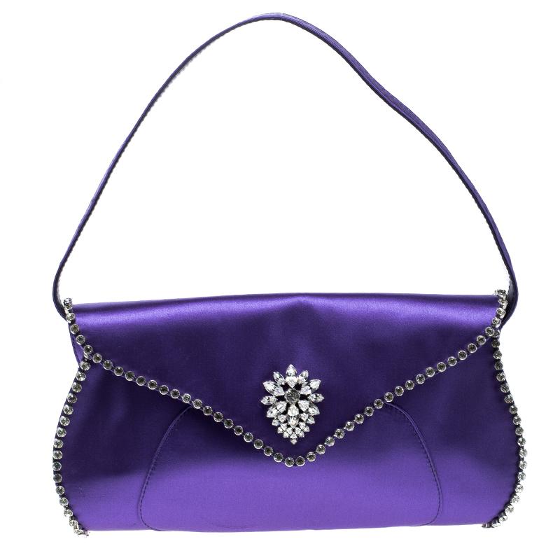 Celine Purple Satin Crystal Embellished Shoulder Bag