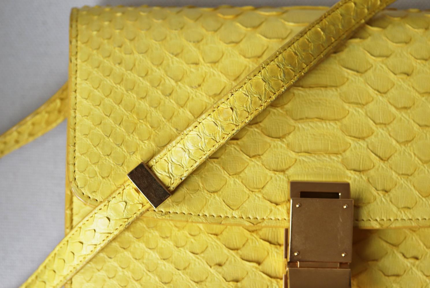 Yellow Celine Python Leather Medium Classic Box Bag