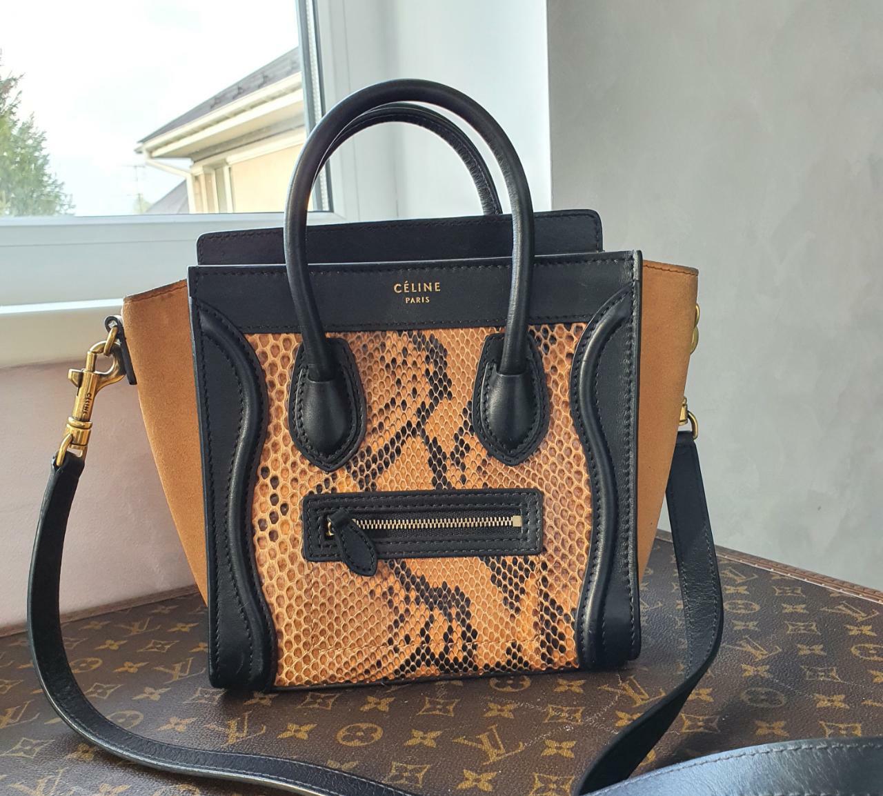 Celine Python Suede Nano Tri Color Bag. Pre loved great condition. Bag has long strap and comes with dust bag.