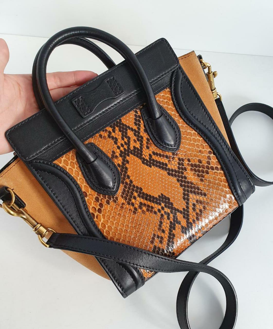 Celine Python Nano Dreifarbige Tasche aus Wildleder im Zustand „Gut“ im Angebot in New York, NY