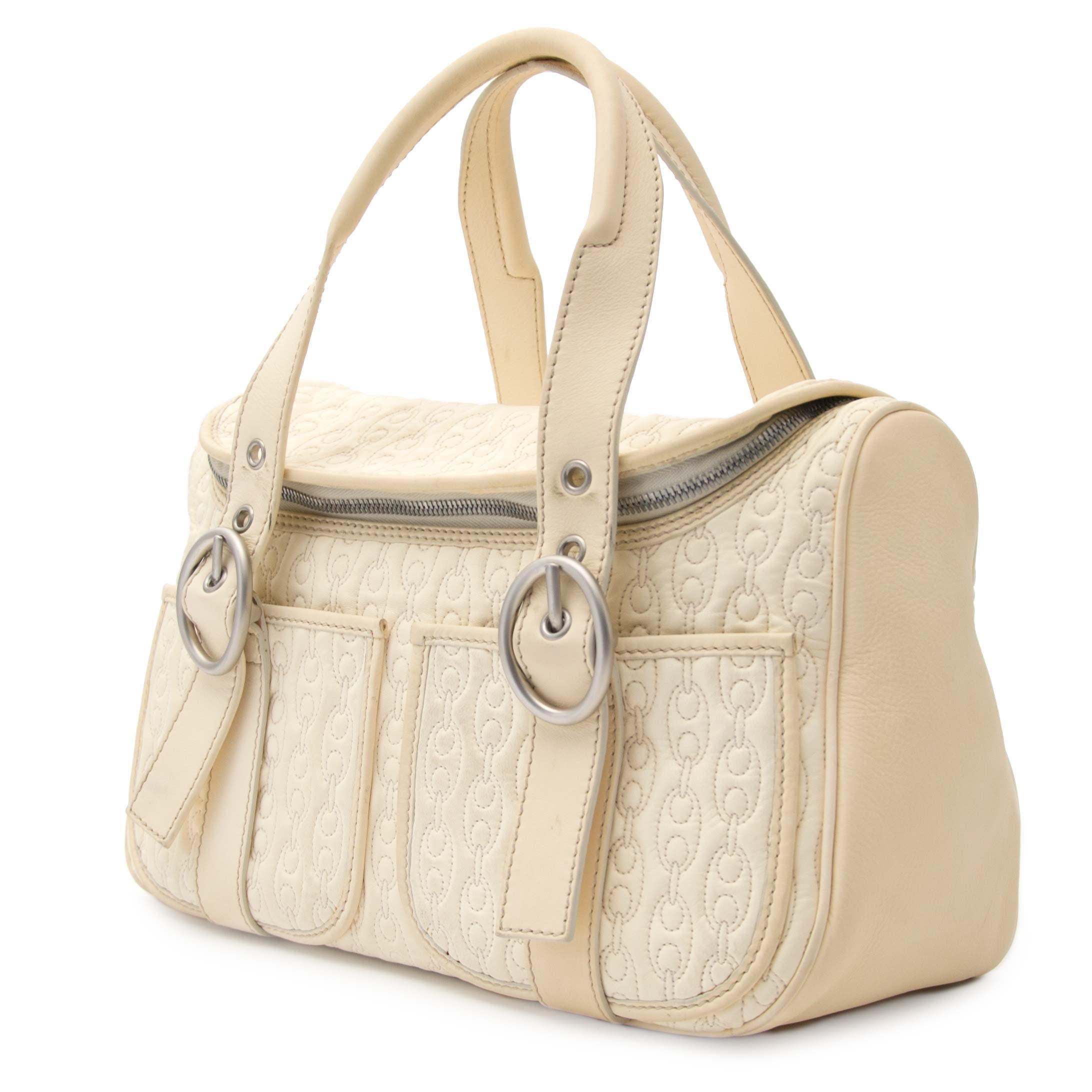 Celine Quilted Creme Front Pocket Handbag In Good Condition In Antwerp, BE