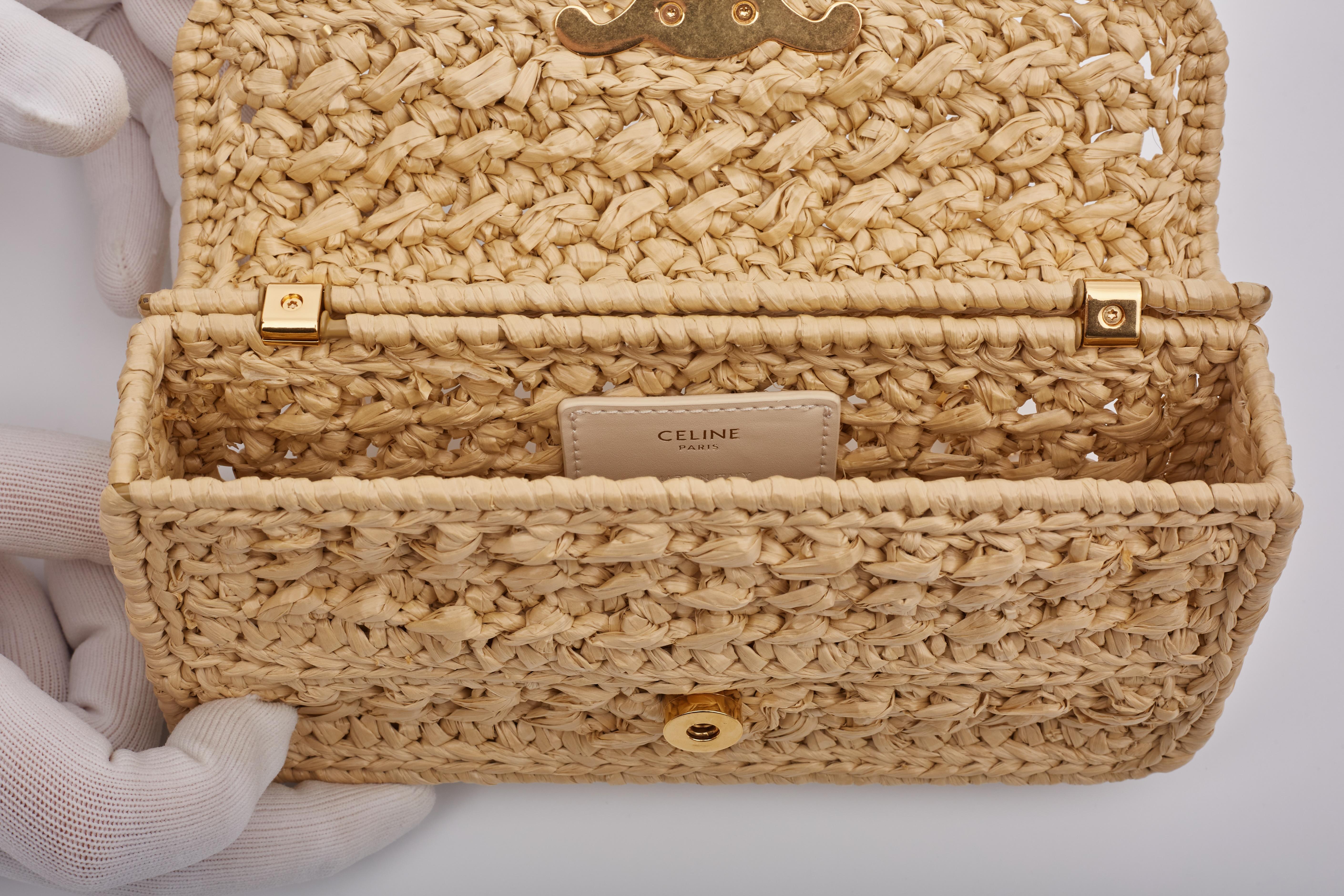 Celine Raffia Chain Triomphe Natural Resort Shoulder Bag For Sale 5
