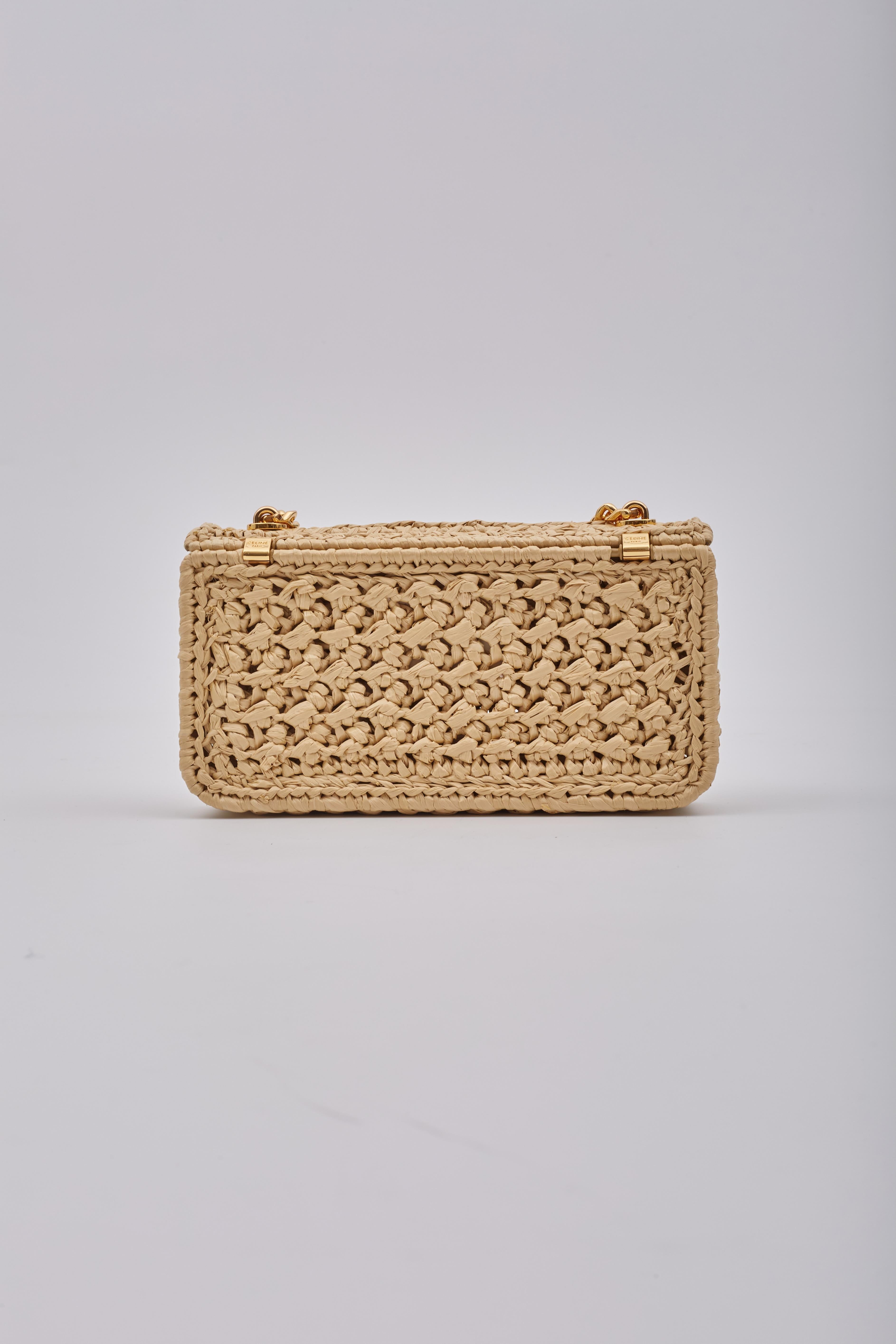 Women's Celine Raffia Chain Triomphe Natural Resort Shoulder Bag For Sale