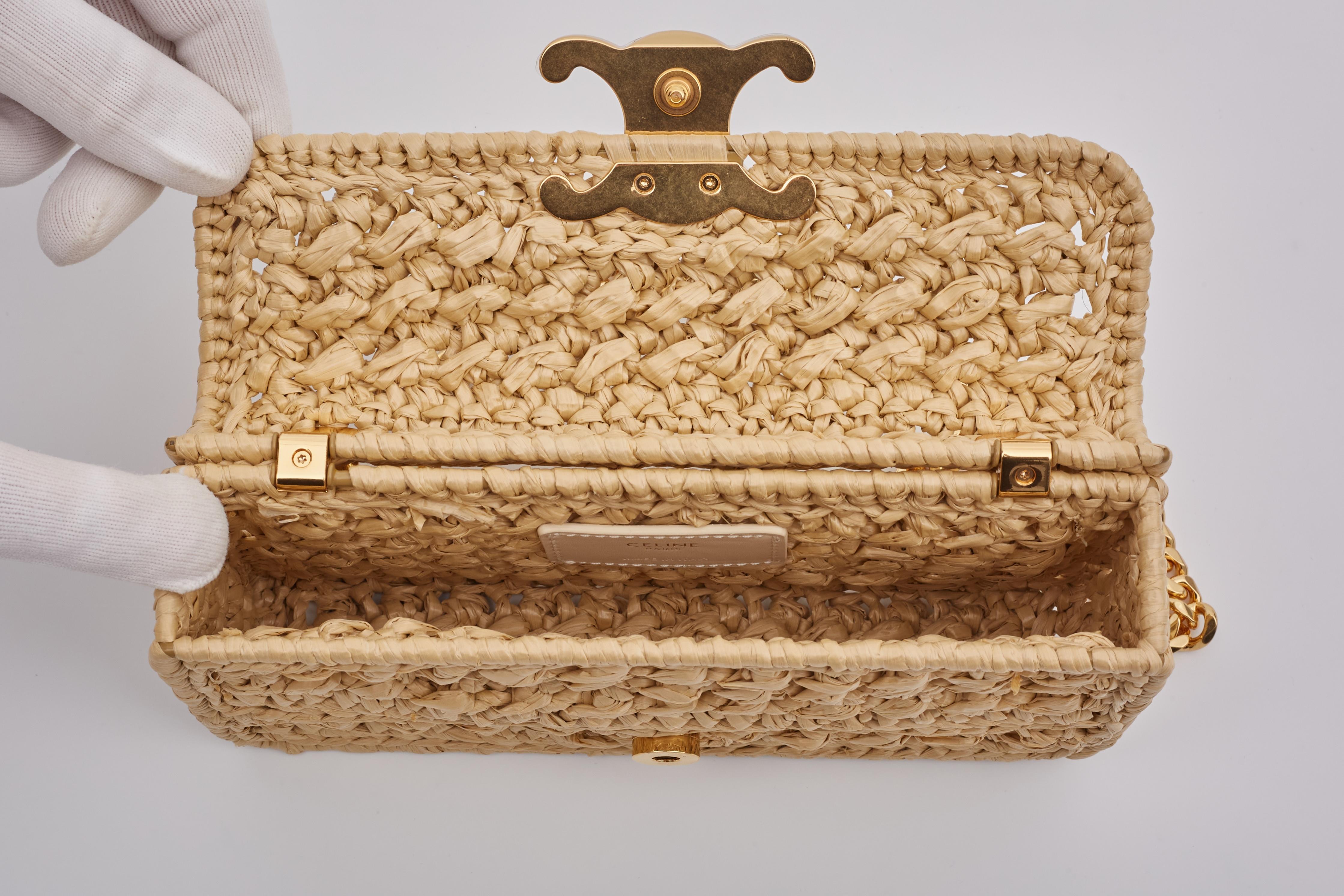 Celine Raffia Chain Triomphe Natural Resort Shoulder Bag For Sale 4