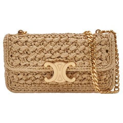 Celine Raffia Chain Triomphe Natural Resort Shoulder Bag