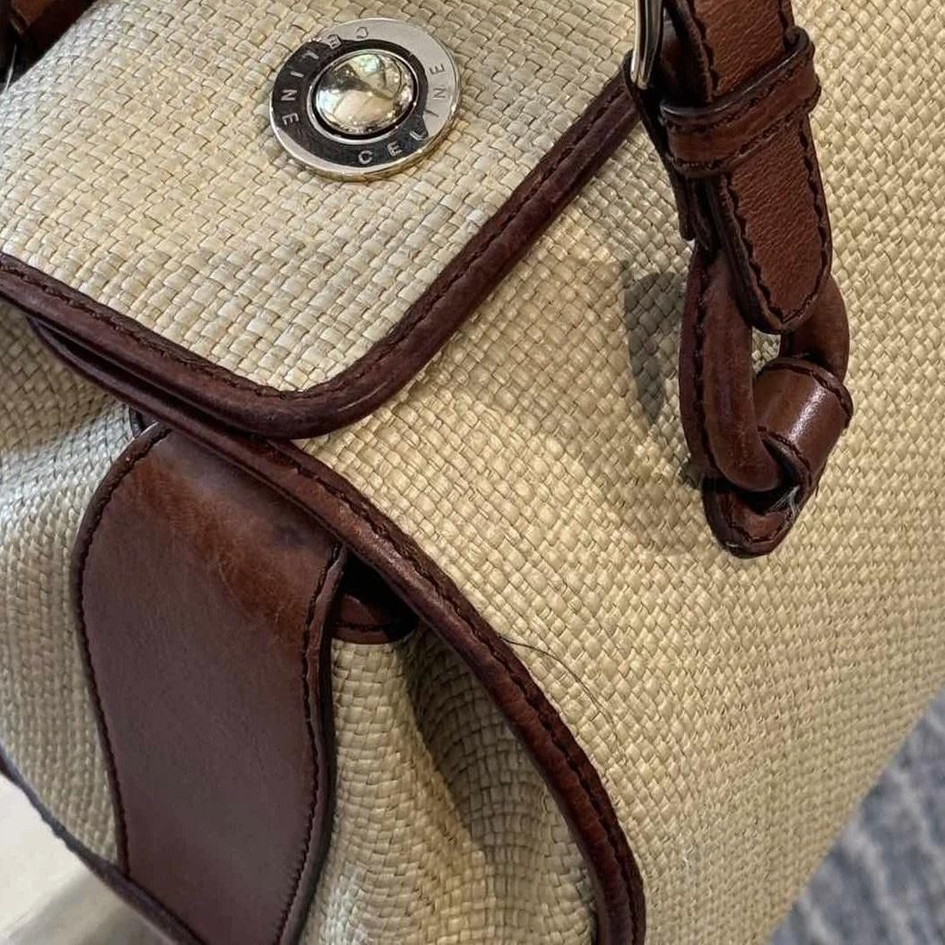 Celine Raffia Leather Detailed Beige Boston 30 Handbag For Sale 6