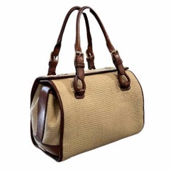 Celine Raffia Leather Detailed Beige Boston 30 Handbag