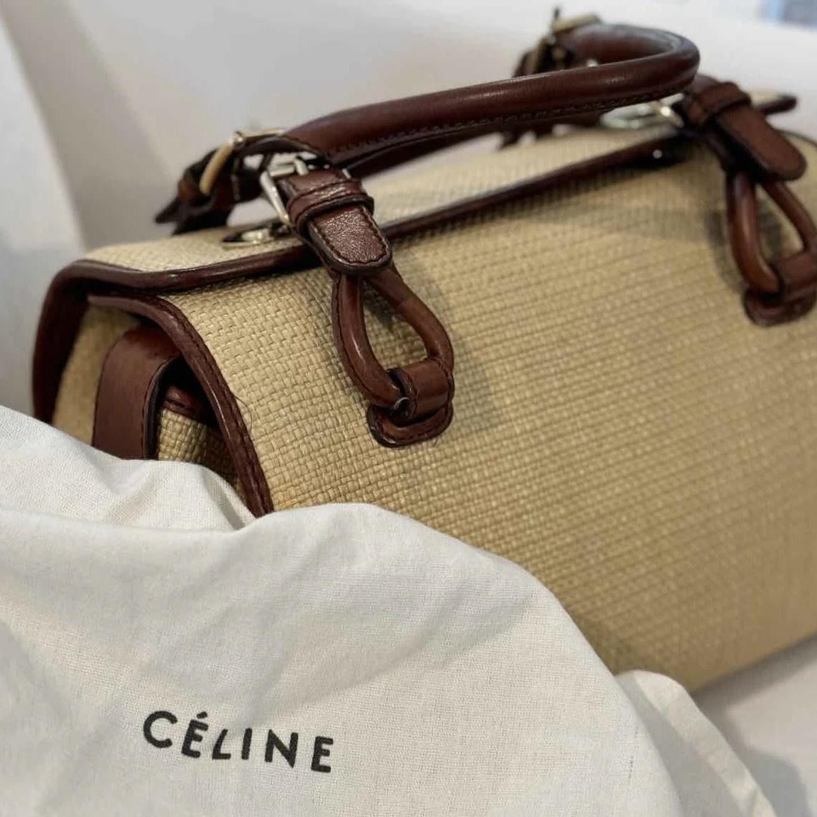 Women's Celine Raffia Leather Detailed Beige Boston 30 Handbag For Sale