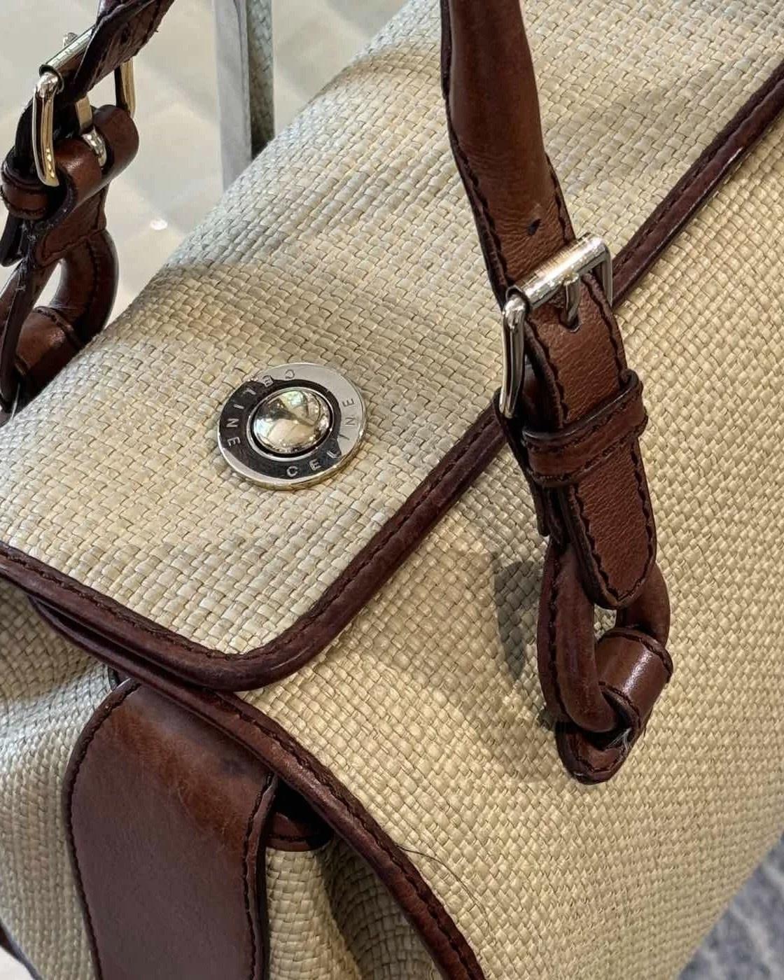 Celine Raffia Leather Detailed Beige Boston 30 Handbag For Sale 1