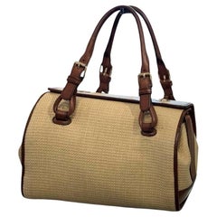 Celine Raffia Leather Detailed Beige Boston 30 Handbag