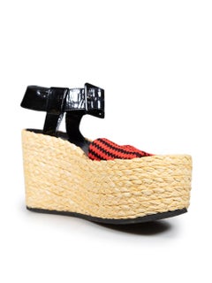 Céline Raffia Platform Wedge Sandals Size IT 37