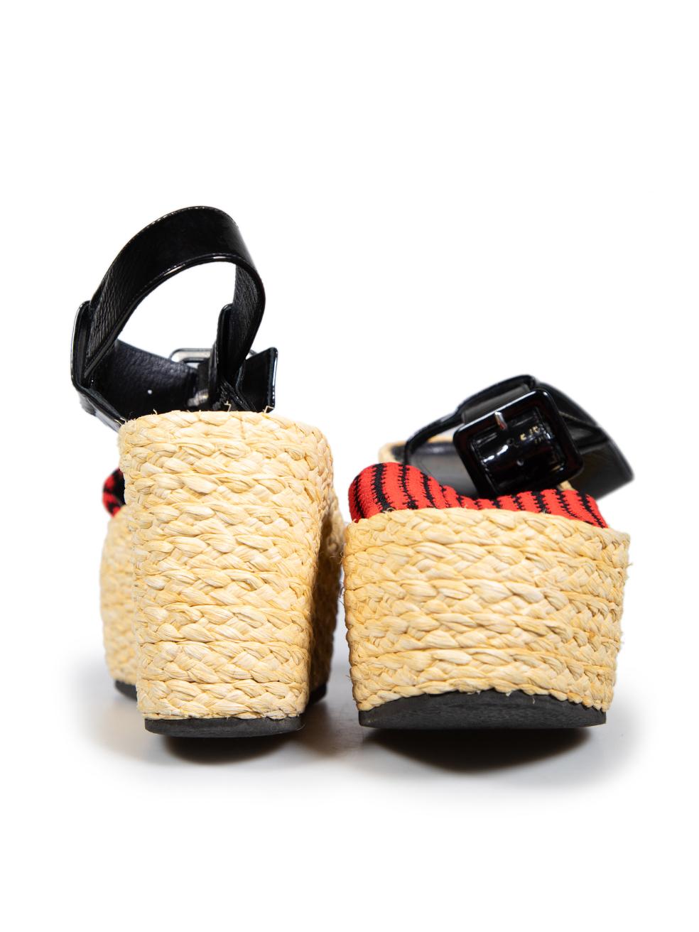 Orange Céline Raffia Platform Wedge Sandals Size IT 37