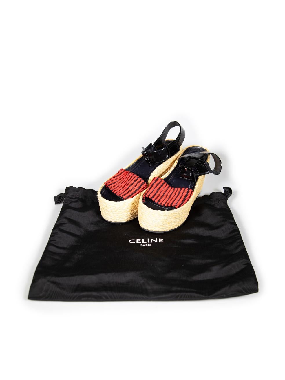 Céline Raffia Platform Wedge Sandals Size IT 37 2