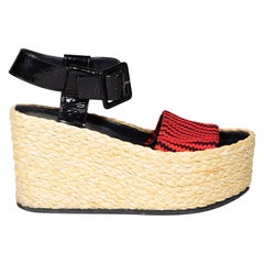 Céline Raffia Platform Wedge Sandals Size IT 37