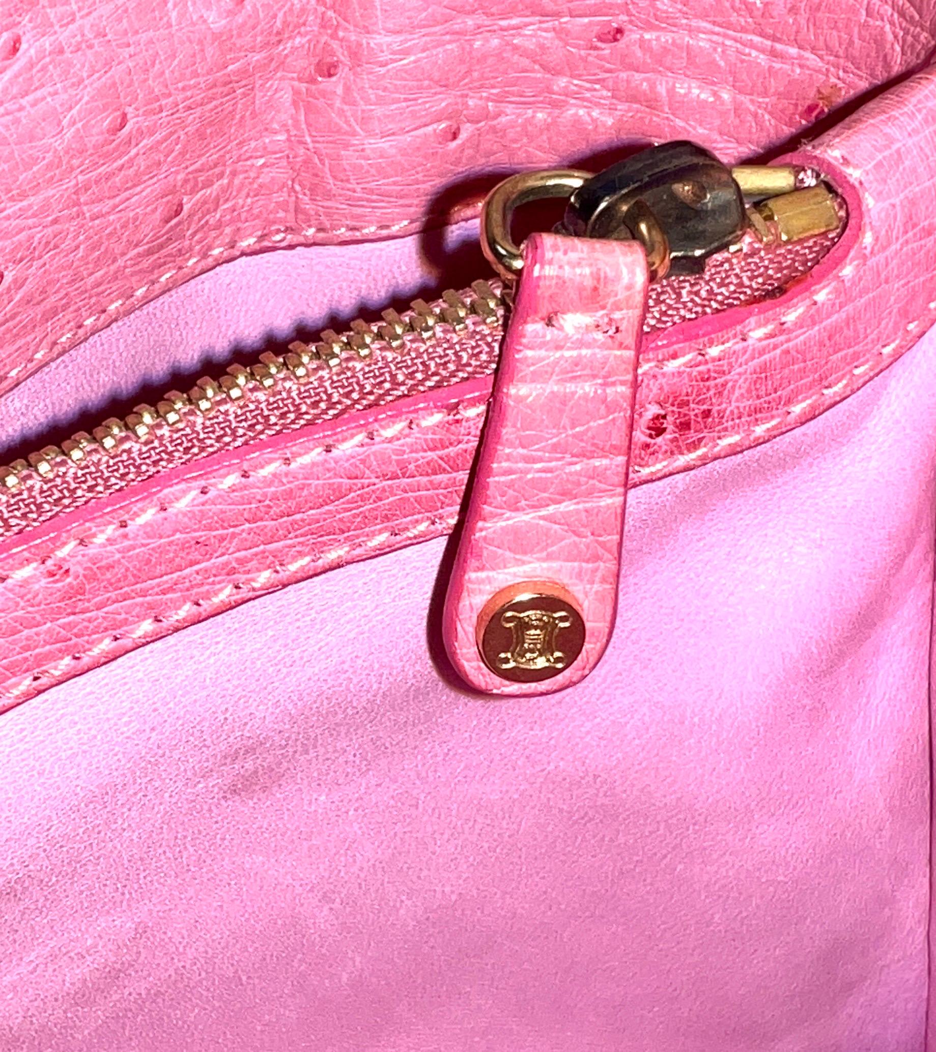CELINE Rare Exotic Pink „Barbie“ Ostrich Skin Boogie Bag by Michael Kors 2000s For Sale 5
