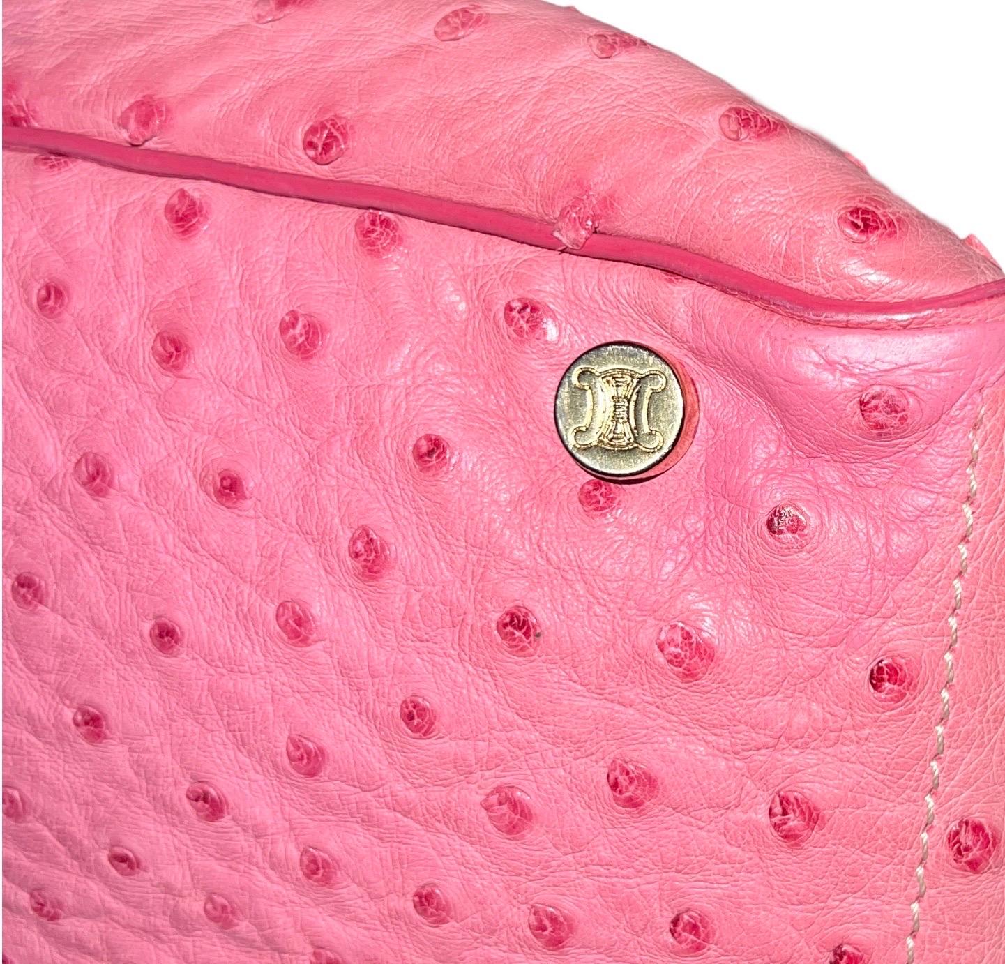 CELINE Rare Exotic Pink „Barbie“ Ostrich Skin Boogie Bag by Michael Kors 2000s For Sale 3