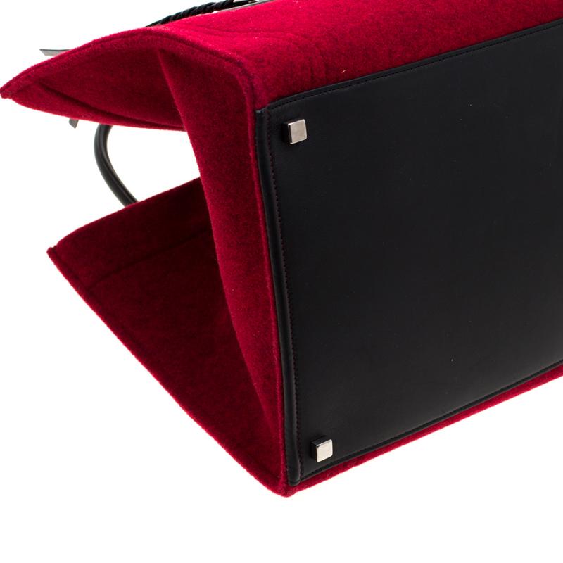 Celine Red/Black Felt and Leather Medium Phantom Luggage Tote 3
