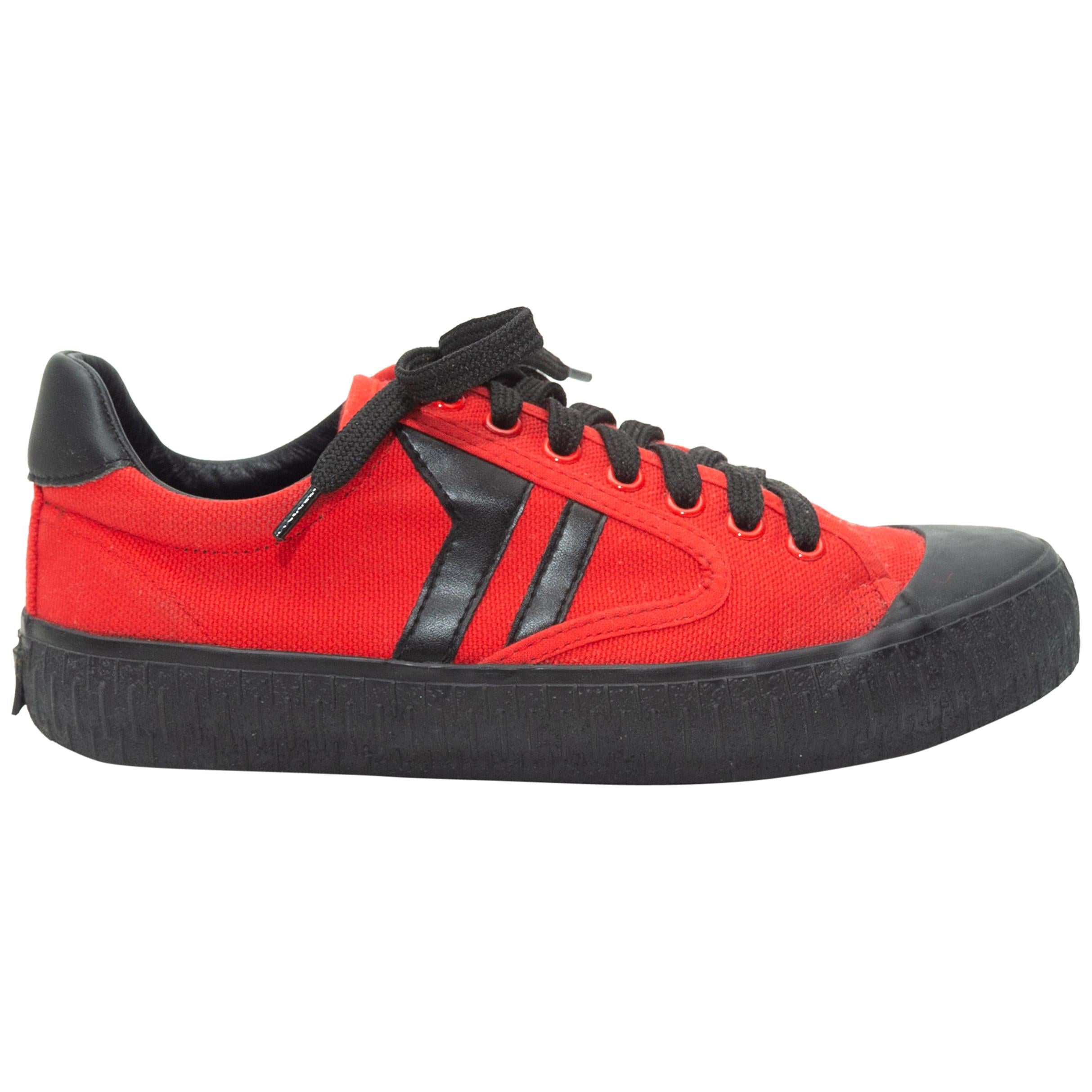 Celine Red & Black Plimsole Low-Top Sneakers