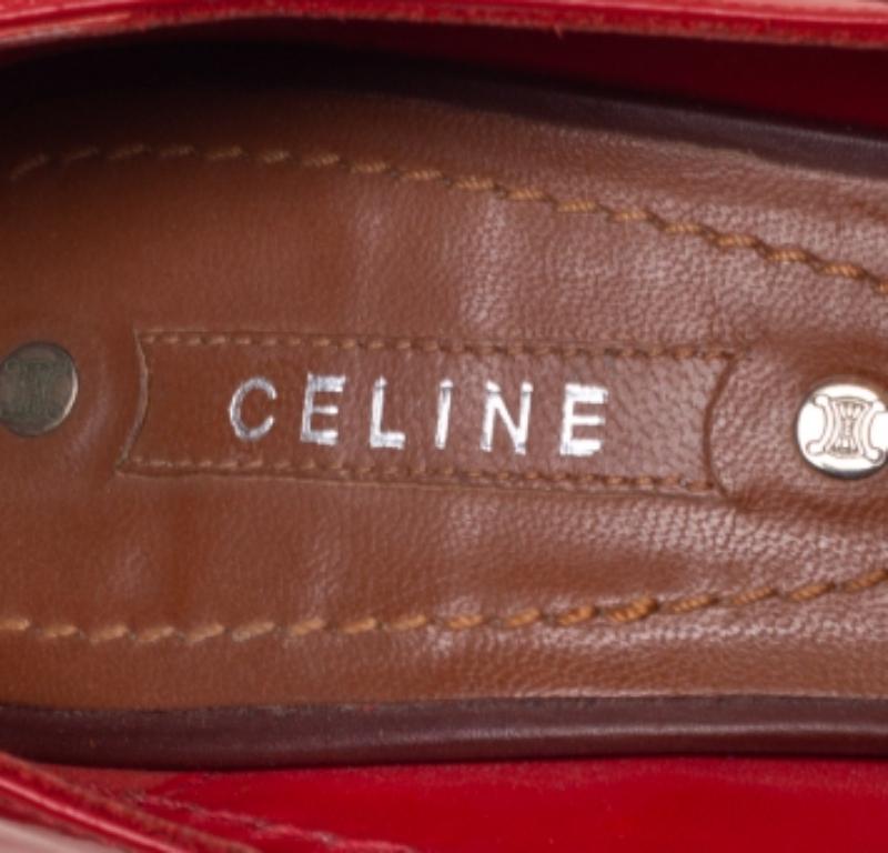 Celine Red/Brown Leather and Patent Leather Pick Toe Pumps Size 39 For Sale 1