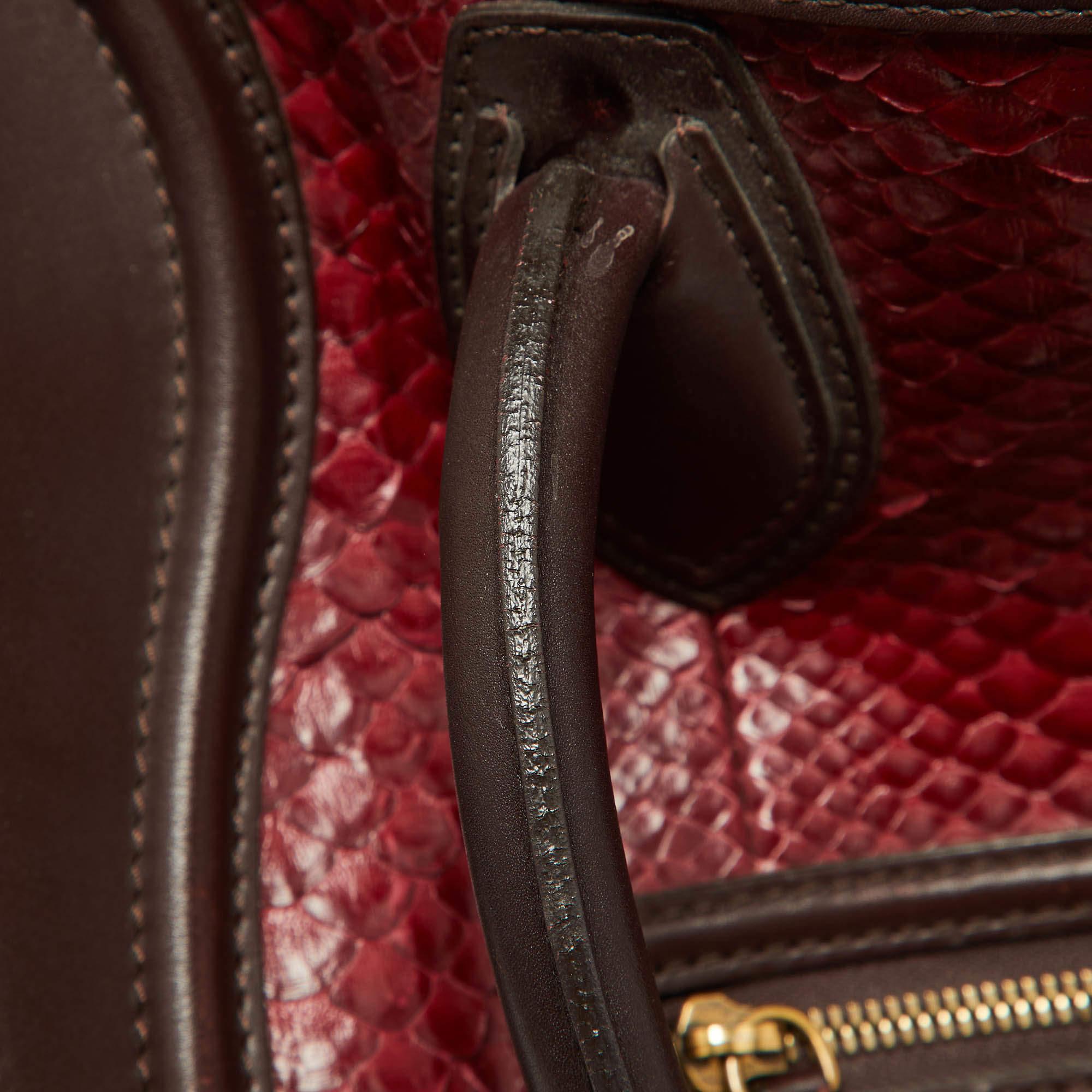 Céline Red/Burgundy Python and Leather Mini Luggage Tote For Sale 7