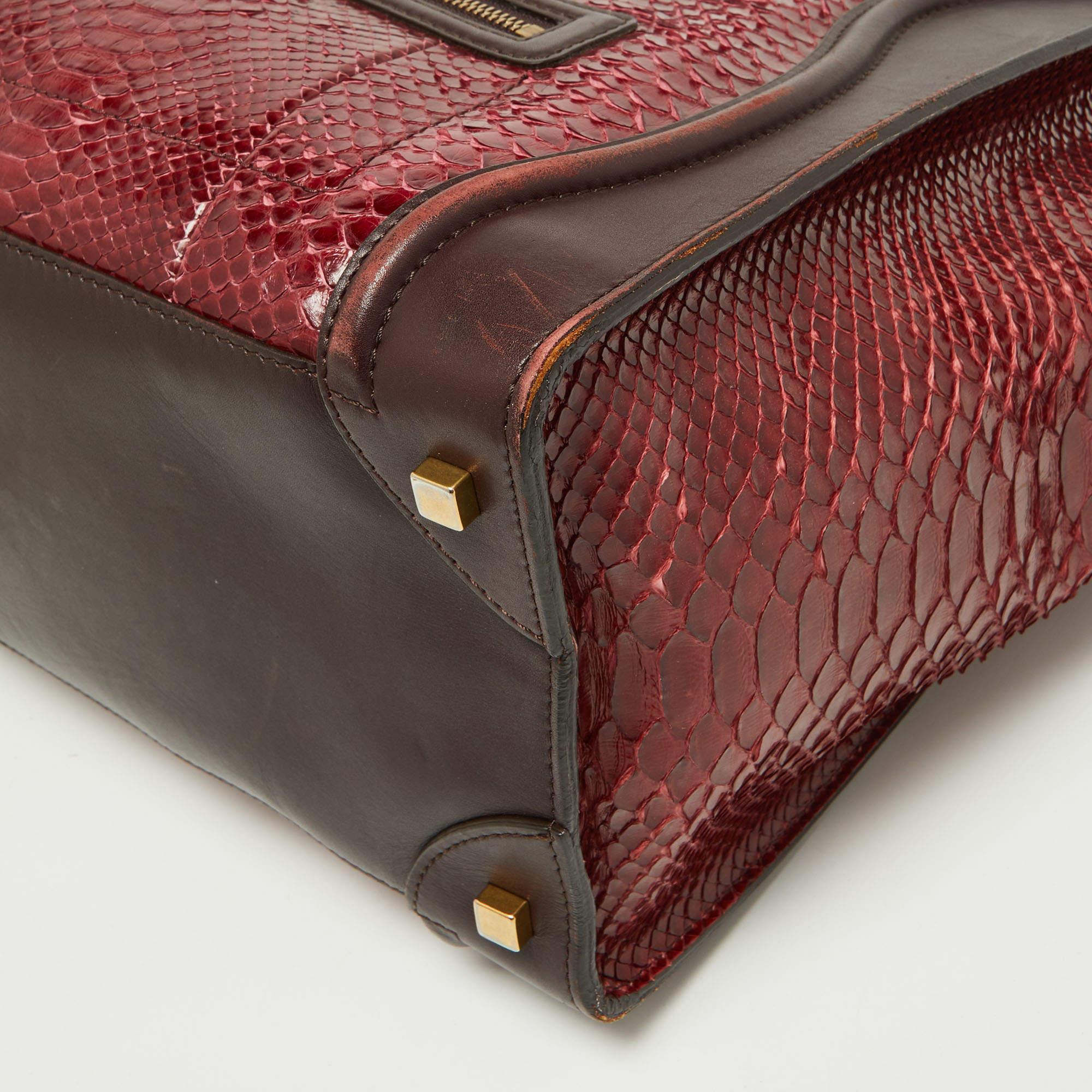 Céline Red/Burgundy Python and Leather Mini Luggage Tote For Sale 12