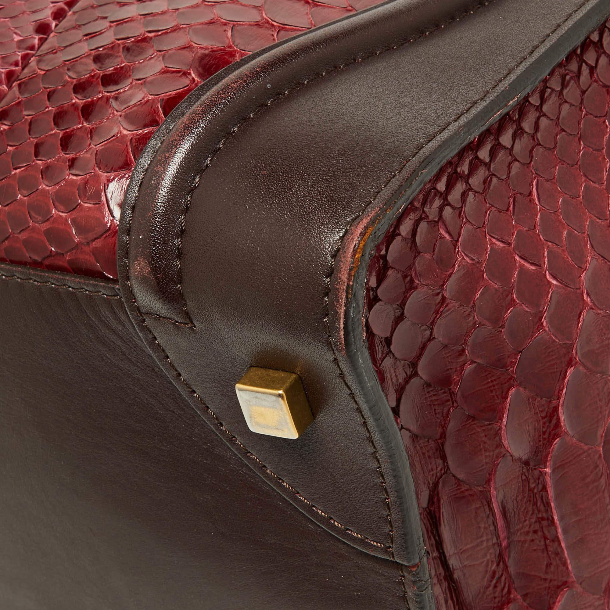 Céline Red/Burgundy Python and Leather Mini Luggage Tote 14