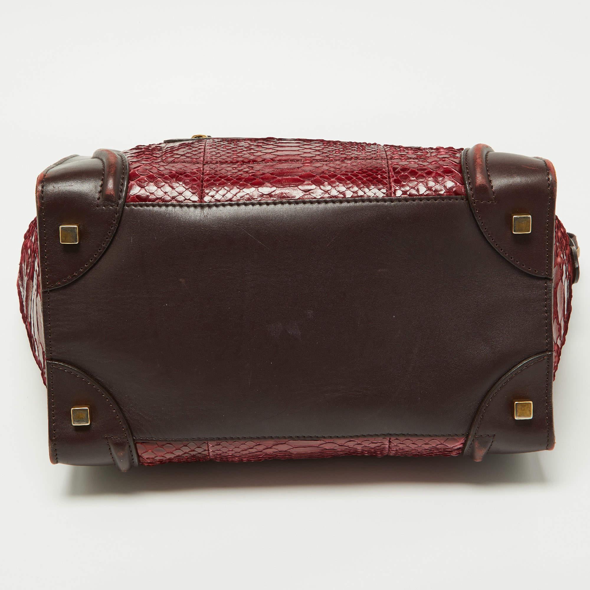 Céline Red/Burgundy Python and Leather Mini Luggage Tote For Sale 1