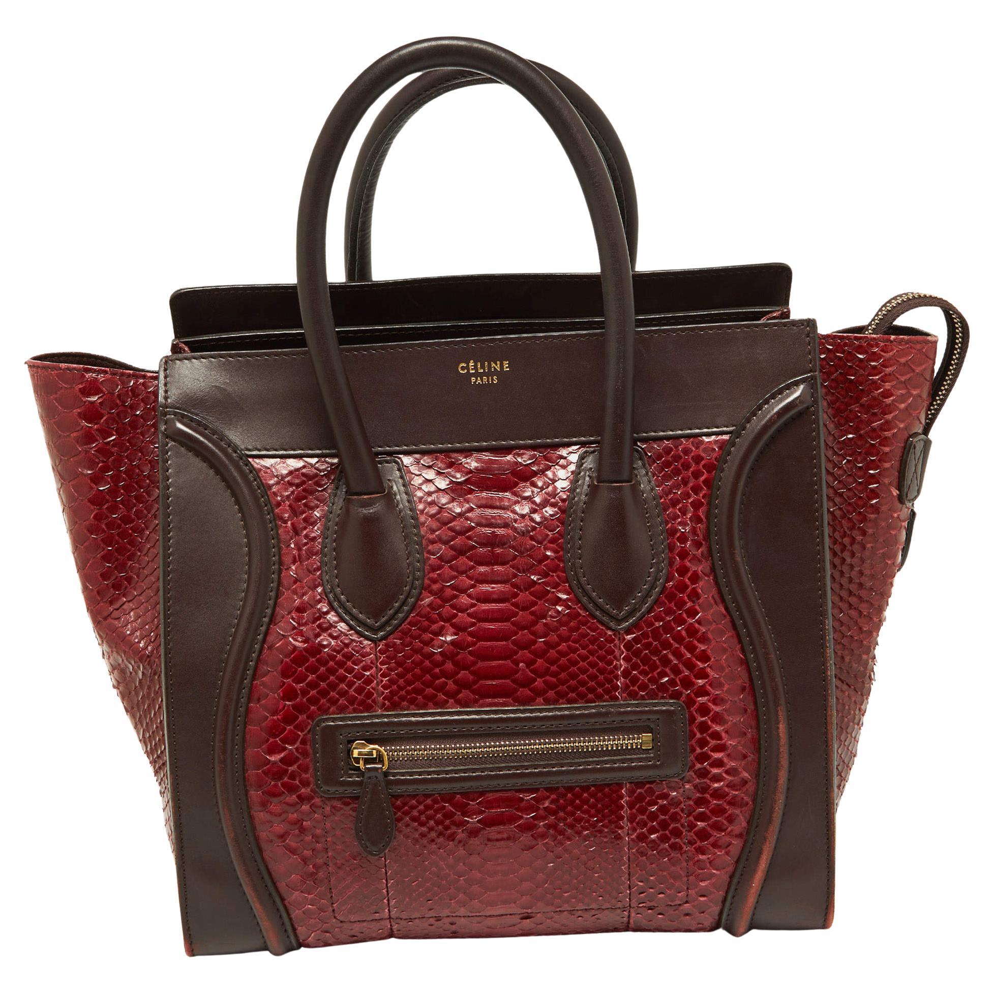 Céline Red/Burgundy Python and Leather Mini Luggage Tote For Sale