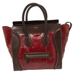 Vintage Céline Red/Burgundy Python and Leather Mini Luggage Tote