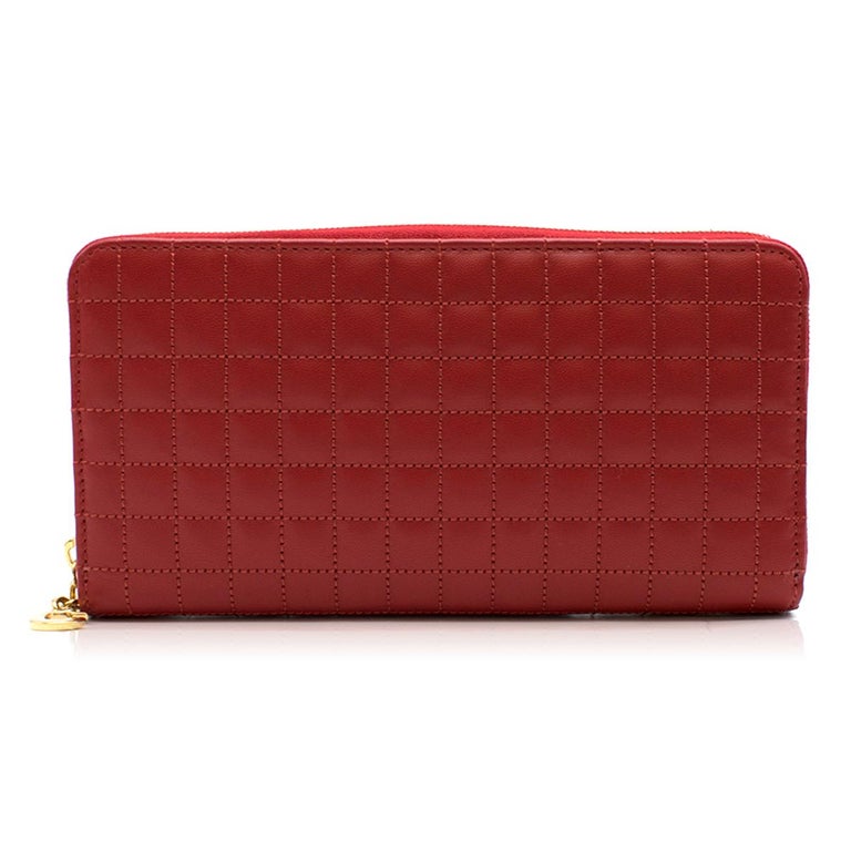 Celine Red C Charm Large Zipped Quilted Wallet - Current Season at 1stDibs