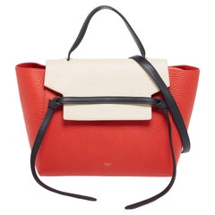 Celine Red/Cream Leather Mini Belt Top Handle Bag