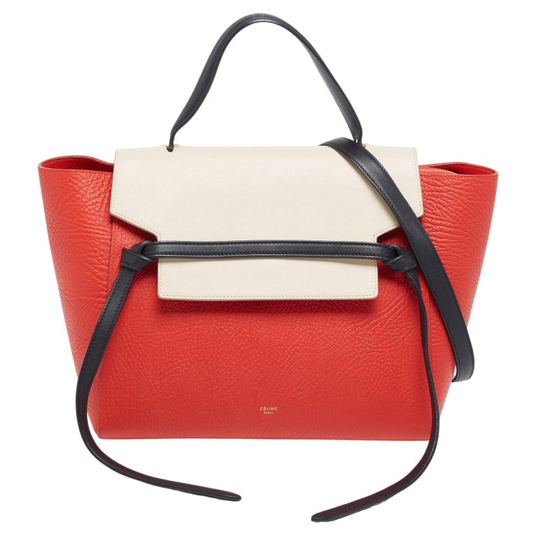 Celine Red/Cream Leather Mini Belt Top Handle Bag at 1stDibs