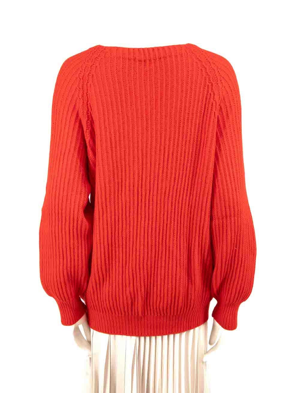 Céline Red Crew Neck Button Shoulder Detailed Sweater Size XL In Good Condition For Sale In London, GB