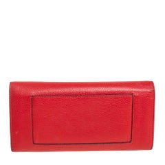 Celine Red Drummed Leather Multifunction Flap Wallet