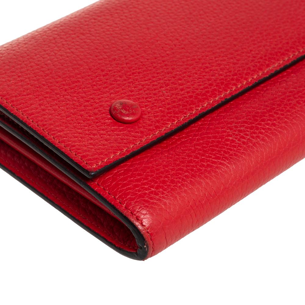Celine Red Drummed Leather Multifunction Flap Wallet 2