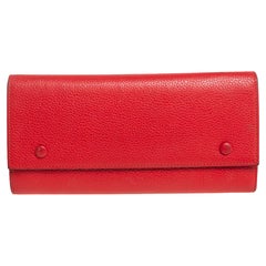 Celine Red Drummed Leather Multifunction Flap Wallet