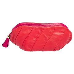 Celine Red/Fuchsia Pleated Leather Clutch