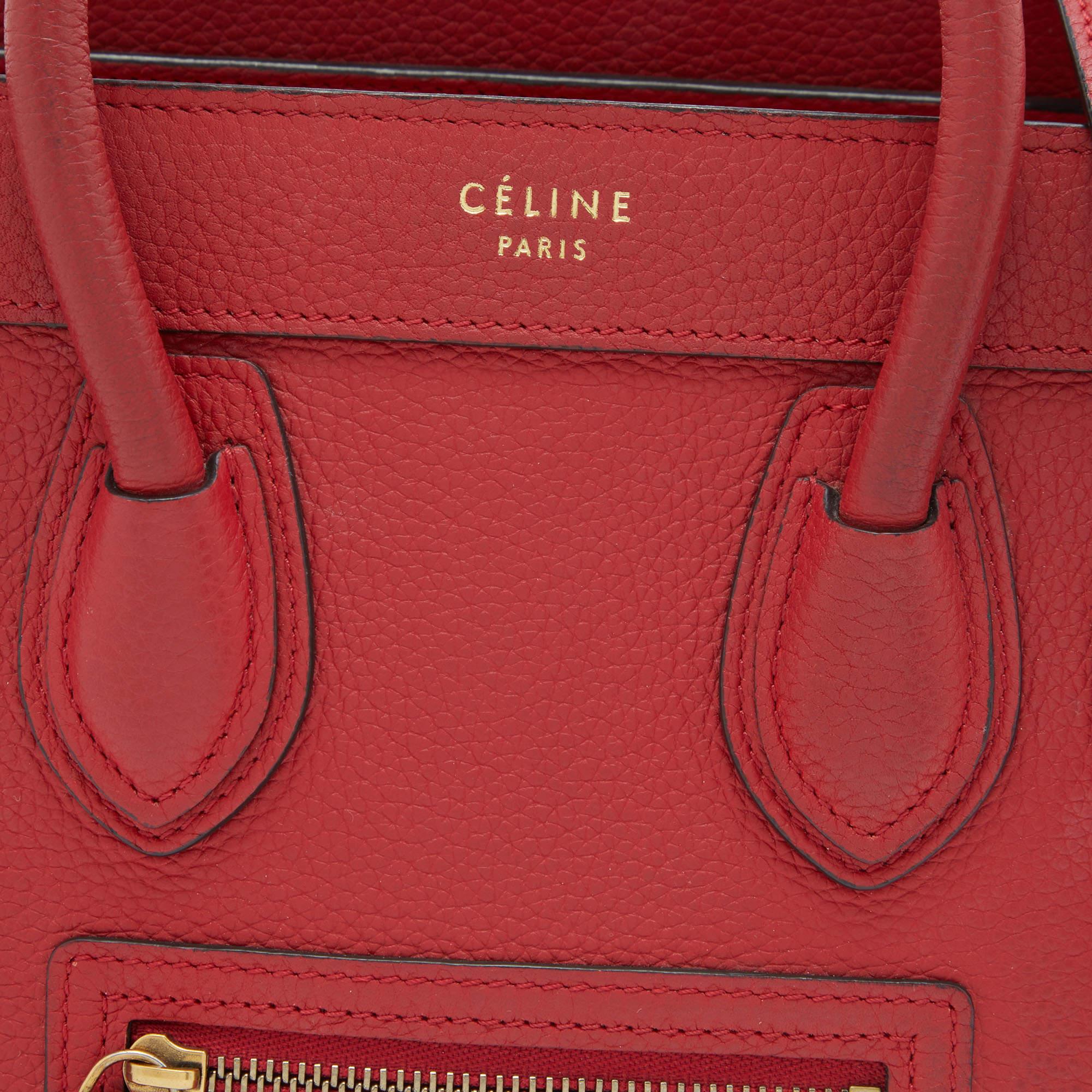 Celine Red Grain Leather Nano Luggage Tote 6