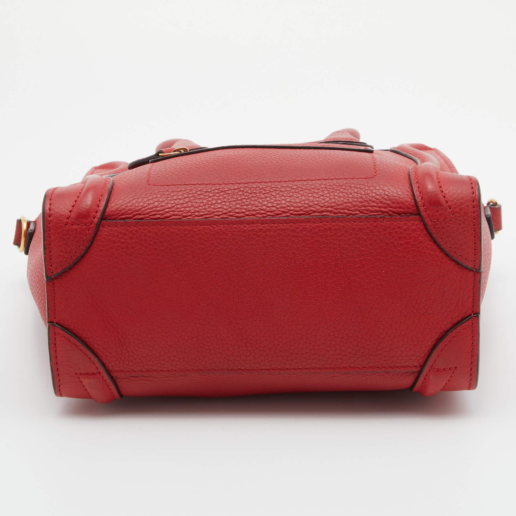 Celine Red Grain Leather Nano Luggage Tote 1