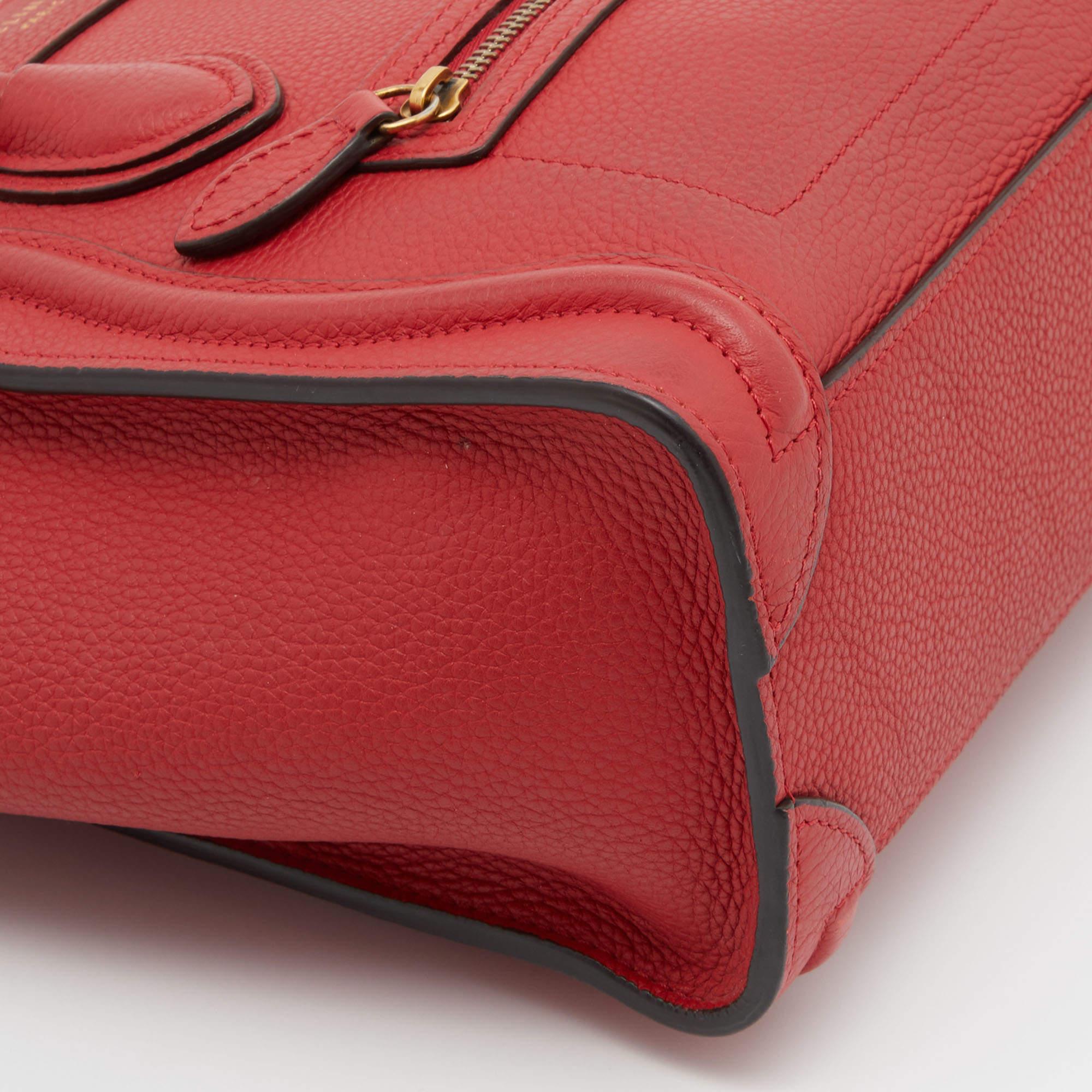 Celine Red Grain Leather Nano Luggage Tote 3